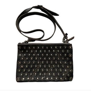 Frye Jenna Disc Crossbody Bag Studded Rivet Black Genuine Leather